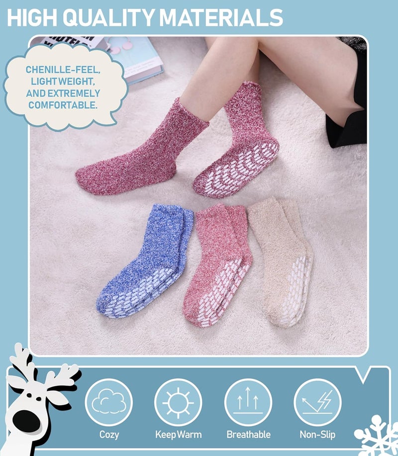 Yebing Store Non Slip Hospital Socks for Women with Grips Fuzzy Cozy Anti Skid Slipper Socks Winter Warm Soft Fluffy Sleep Socks - Image 5